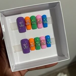 Colorful Bear-Themed Nail Set